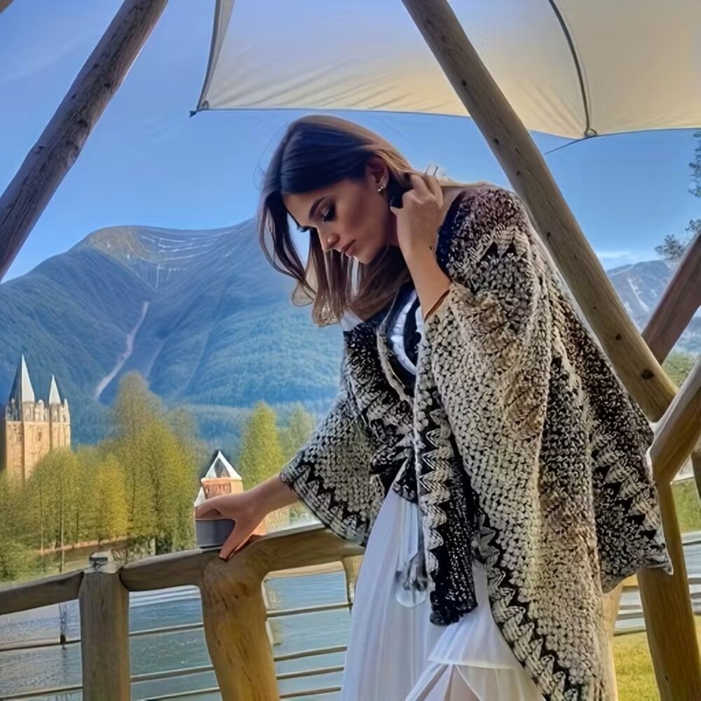 New Women's Bohemian Shawl Cape One Size L XL 1X 2X